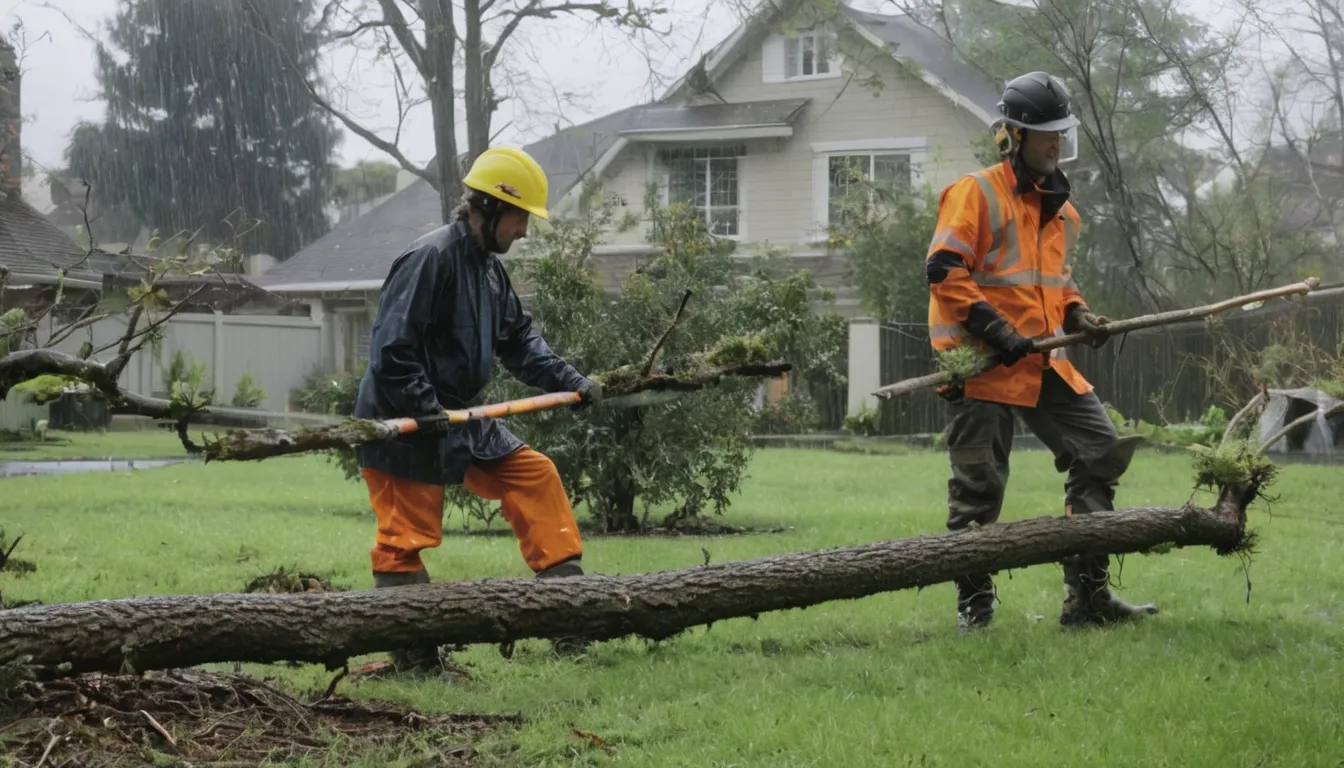 Providers cutting a fallen branch after a storm in the Grapevine area